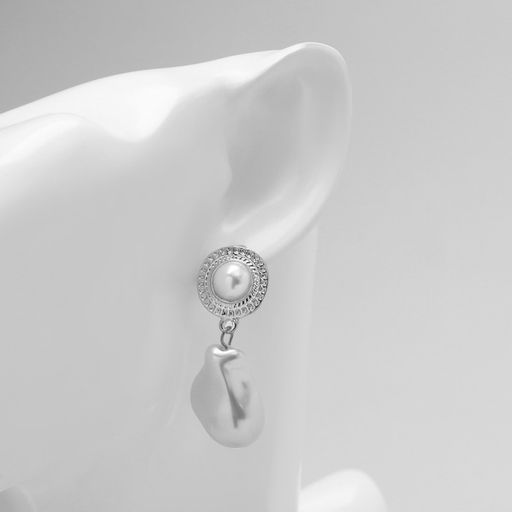 Серьги с жемчугом Абстракция крупная бусина, цвет серебро - Qf фото 3