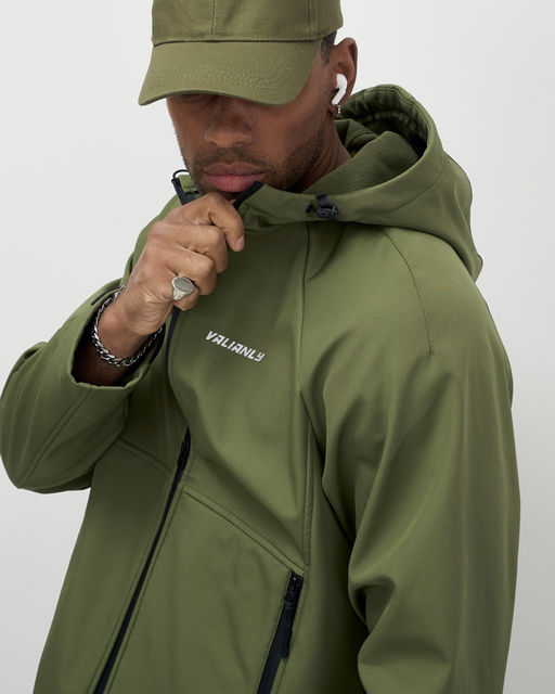Ветровка спортивная мужская с капюшоном softshell цвета хаки 9563Kh