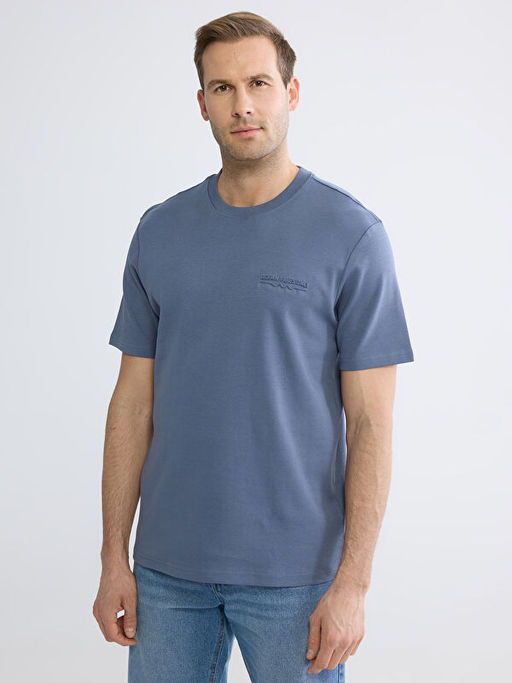 Bisiklet Yaka Nak??l? Bol Fit ?nterlok Erkek Ti??rt