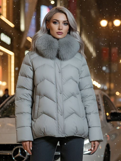 Куртка зимняя женская с мехом и капюшоном тренд светло-зеленого цвета 7759ZS