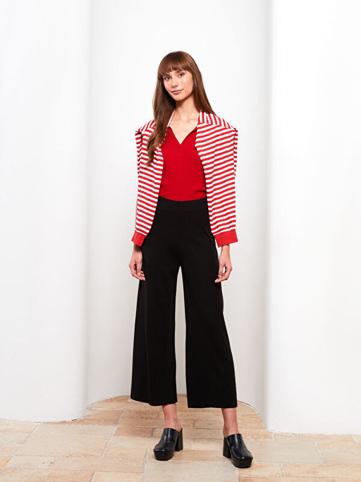 Kad?n Beli Lastikli D?z Triko Pantolon