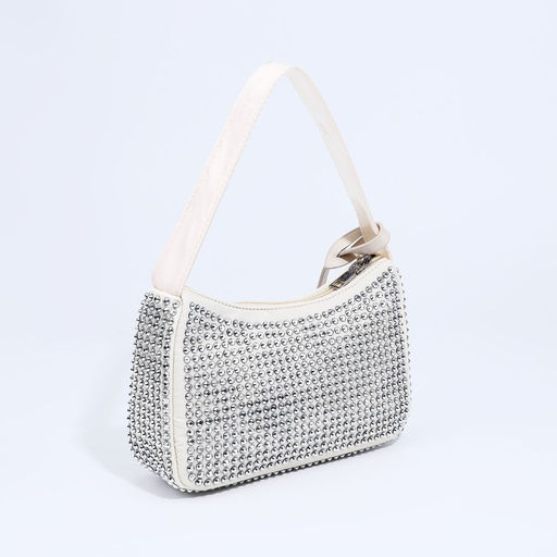 Сумка-багет на молнии, цвет бежевый/серые стразы - Simaland фото 2