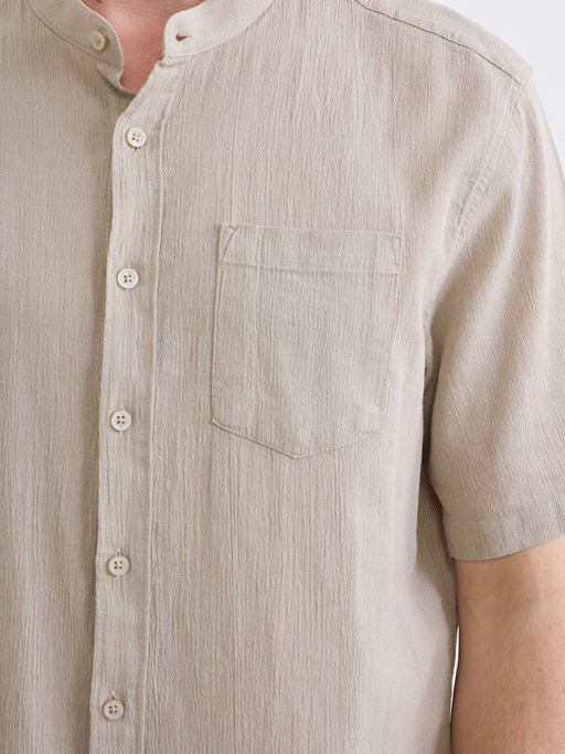 Regular Fit Keten G?r?n?ml? Erkek G?mlek