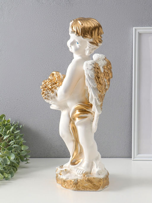 Фигура "Ангел с корзиной" белый, 47х25х23 см