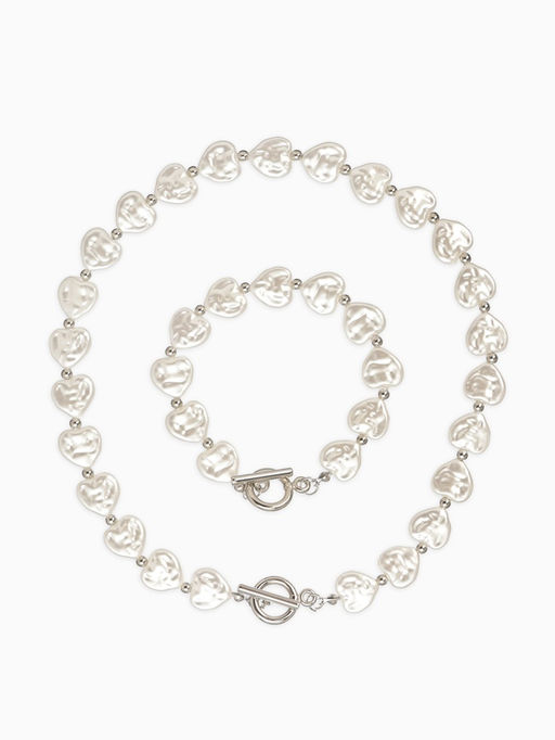 Набор 2 предмета: бусы, браслет «Жемчуг барочный. Сердечки», 40/18 см, белый в серебре
