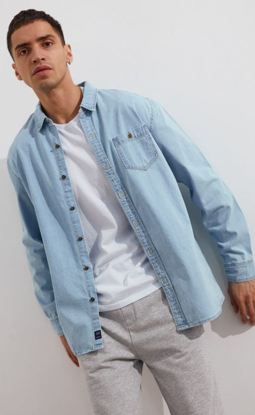 Рубашка мужская джинсовая с длинным рукавом F311-1241 голубая