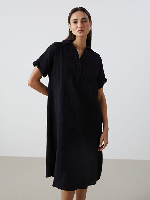 G?mlek Yaka Oversize M?slin Elbise