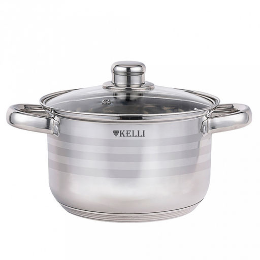 Кастрюля из нержавеющей стали "Kelli" 4,5л, д22см, h13,5см капсульное дно, зеркальная и матовая полировка стеклянная крышка с паровыпуском, термостойкая клепаная ручка (Китай) Подходит для всех видов плит.