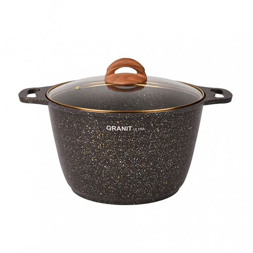 ЛА_АП_GRANIT ULTRA (black-gold) Кастрюля 8,0л со стекл крышкой , арт. кгбг82а