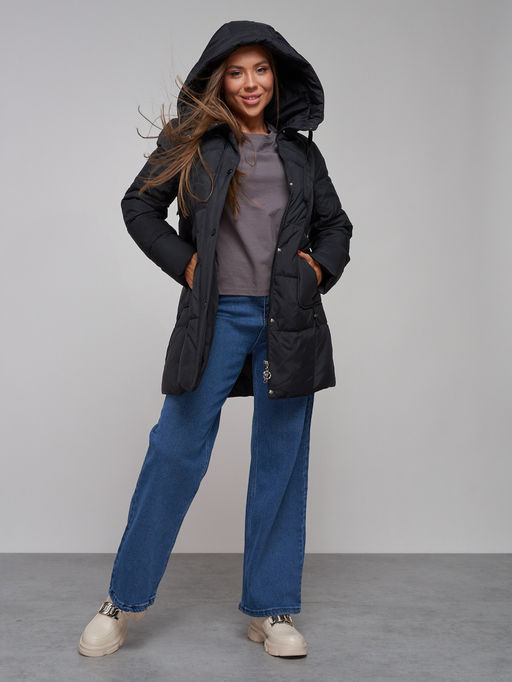 Зимняя женская куртка молодежная с капюшоном черного цвета 586821Ch - RoccaManer фото 16
