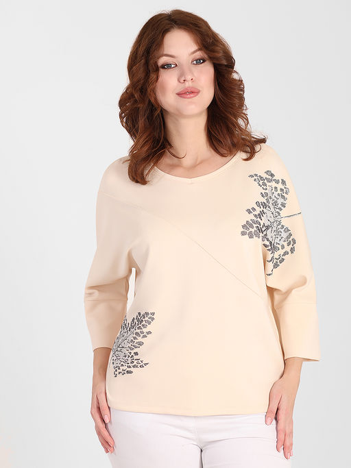 Блузка молочного цвета с рисунком из страз - Almond фото 2