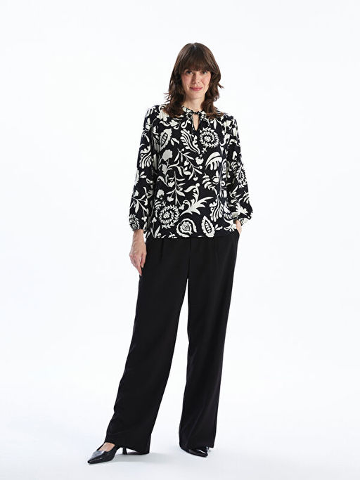 Ba?lamal? Yaka Desenli Kad?n Bluz