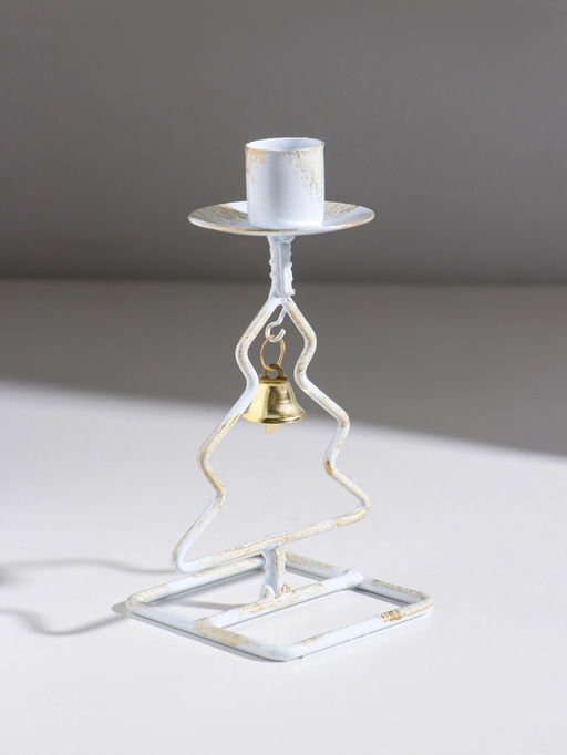 Подсвечник на 1 свечу «Ёлочка», металл, белый с патиной, d=2.3 см, 8.5×7.5×16 см