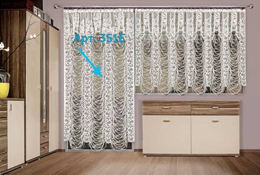 Готовые шторы арт. 351 E, СЕТЬ-ШТОРА, балконная занавеска, кремовая, 200 см ширина х 250 см высота (в развешенном виде), на универсальной ленте