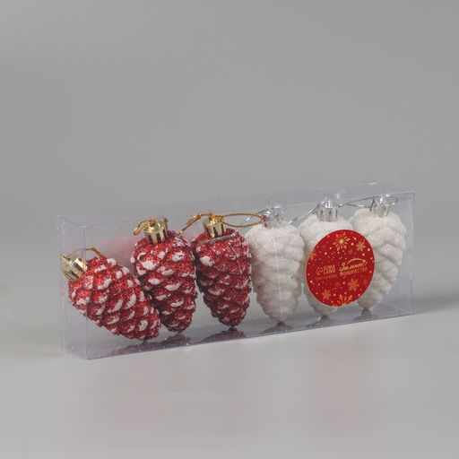 Цена за 2 шт. Ёлочные игрушки 6 шт. Шишки ассорти классик 7.53.5 см, красный белый - Зимнее волшебство фото 2
