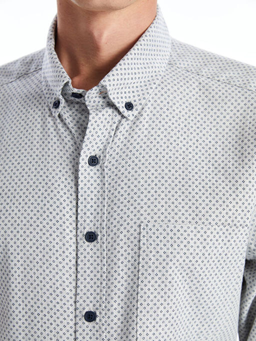 Regular Fit Uzun Kollu Desenli Poplin Erkek G?mlek