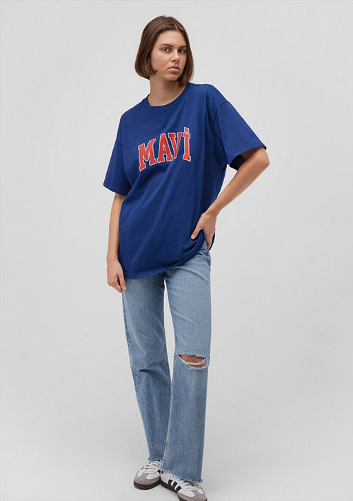 Mavi Logo Bask?l? Lacivert Tisort