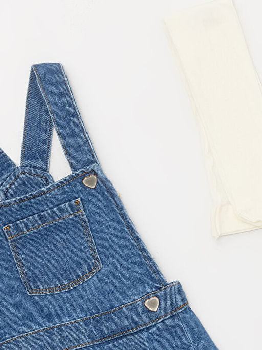 Basic Cep Detayl? K?z Bebek Jean Elbise ve K?lotlu ?orap - Waikiki фото 2