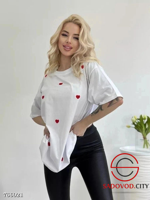 Футболка оверсайз с принтом сердечки - Bruno фото 4