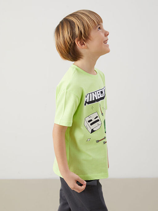 Bisiklet Yaka Minecraft Bask?l? Erkek ?ocuk Ti??rt