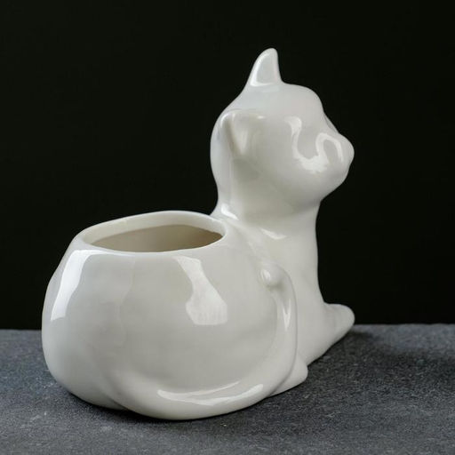 Декоративный горшок для цветов «Котёнок», 200 мл, 13×7.4×10.3 см, керамический, белый