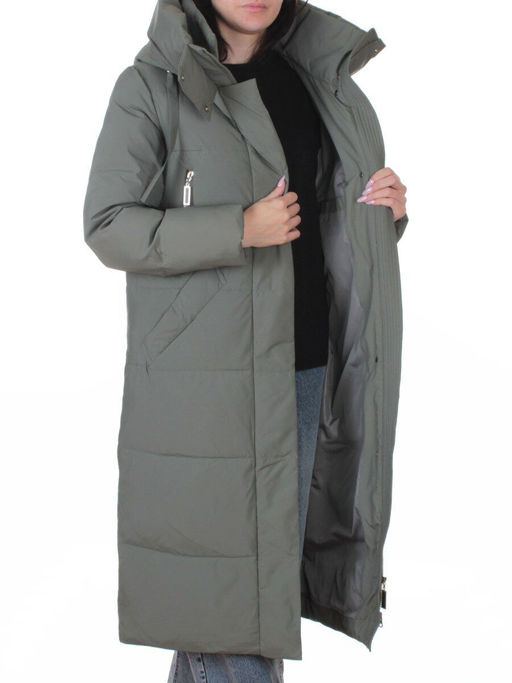A8356 GRAY/GREEN Пальто зимнее женское (200 гр. холлофайбер)