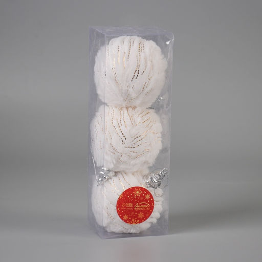 Ёлочные игрушки Нежность, шары новогодние, d=8 см, набор 3 шт., полосы, белый - Зимнее волшебство фото 2