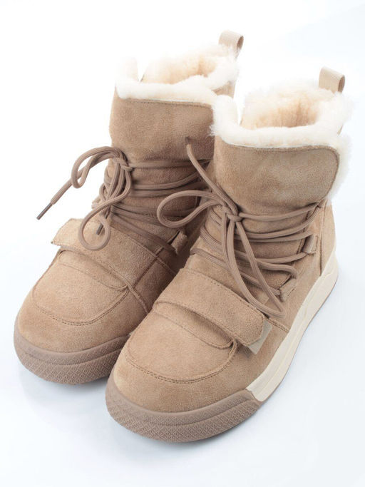 04-PAYH06-3Z BEIGE Ботинки зимние женские (натуральная замша, 100% шерсть, натуральный мех)