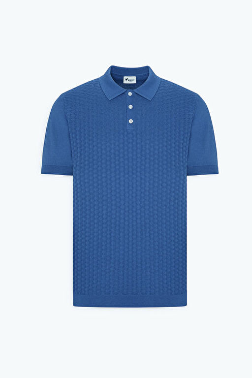 Standart Fit Normal Kesim %100 Pamuk Jakarl_ Polo Yaka _ndigo Triko Ti__rt ET4924200003IND
