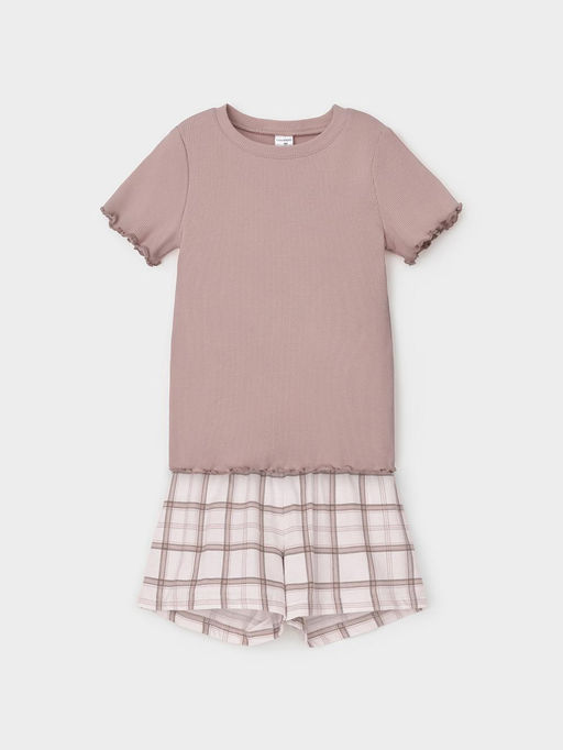 К 1645/кофейный,шотландская клетка пижама для дев