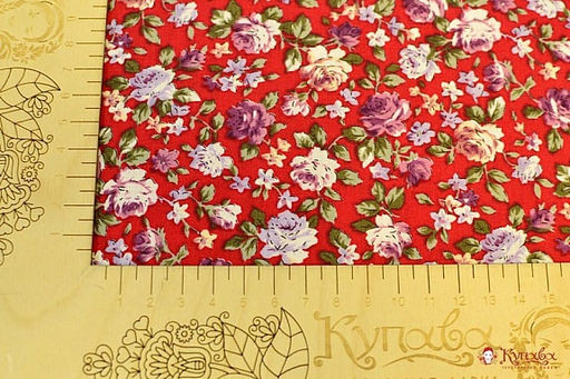 Импорт. хлопок Розы сиренево-бордовые цв. красный, ш.1.45м, хлопок-100%, 105гр/м.кв - Купава фото 3