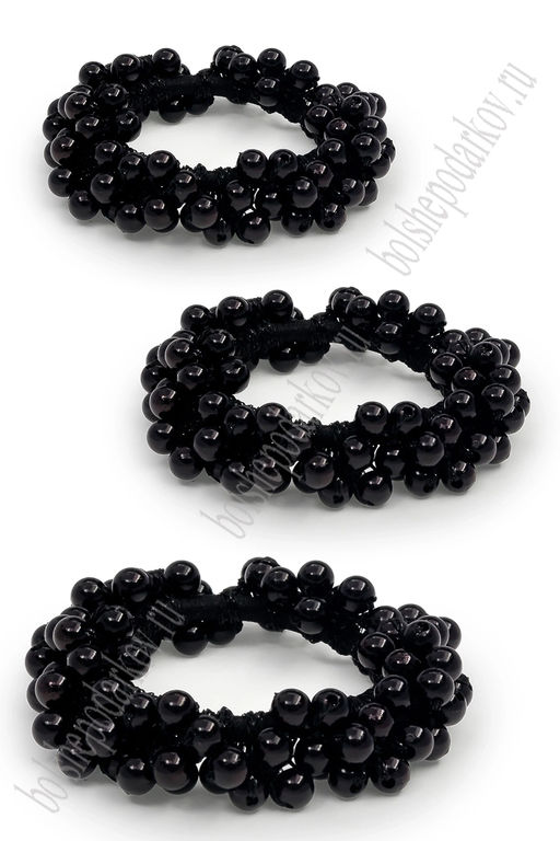Резинки с бусинами для волос 5 см (3 шт) SF-8012, черный