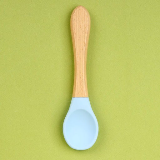 Ложка детская для кормления Крошка Я (силикон, бамбук), цвет голубой  фото 3