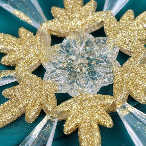 Цена за 2 шт. Ёлочная игрушка Зимнее волшебство. Снежинки лучистые, 1414 см, прозрачно-золотой, МИКС  фото 3