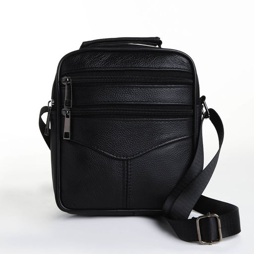 Сумка мужская, на плечо, 3 наружных кармана, с ручкой, чёрная