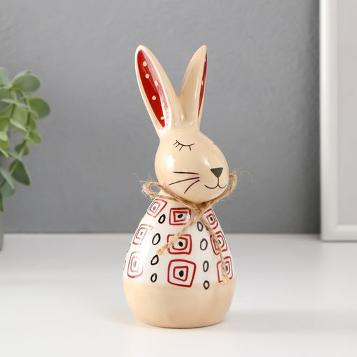 Фигурка керамика Кролик спящий. Каракули, бело-бежевый с красными рисунками, 7?6.5?16.7 см