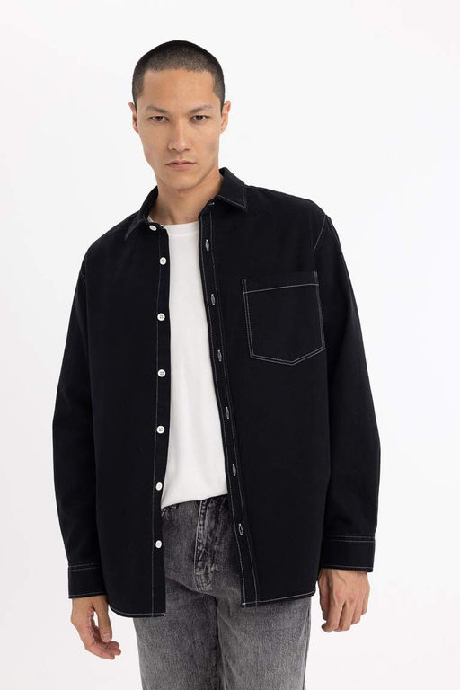 Хлопковая рубашка с длинными рукавами Relax Fit - Defacto фото 6