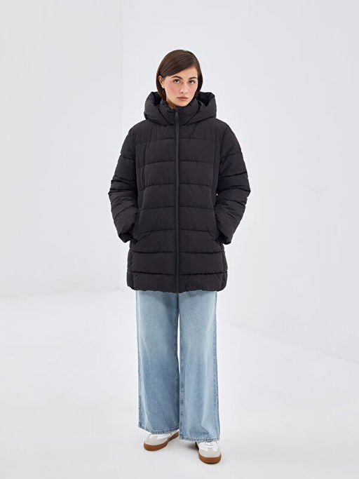 Kap??onlu D?z Oversize Kad?n ?i?me Mont - Waikiki фото 2