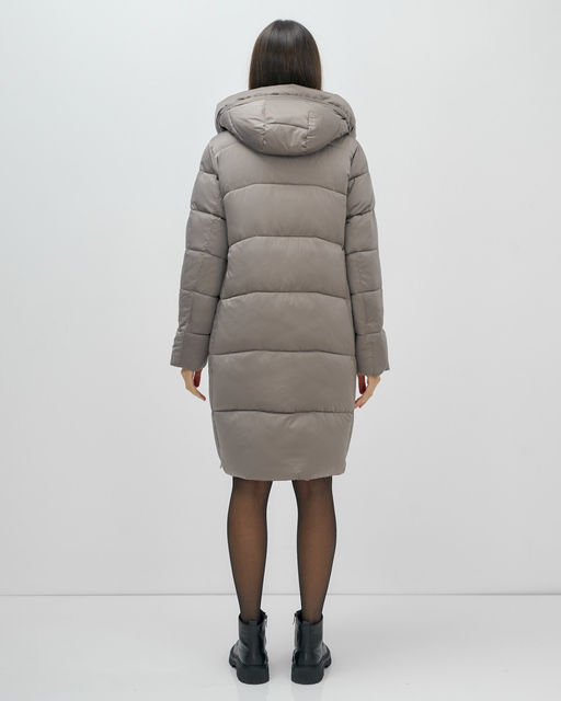 Пальто зимнее утепленное с капюшоном женское серого цвета 7638Sr - Visdeer фото 5