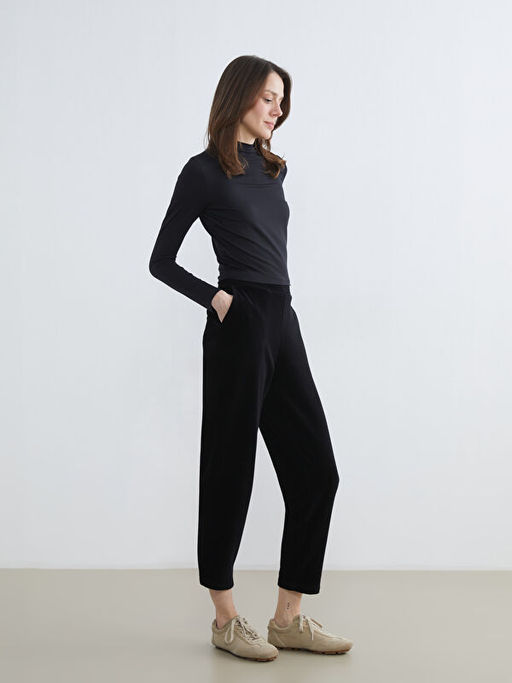 Beli Lastikli Kadife Kad?n Pantolon