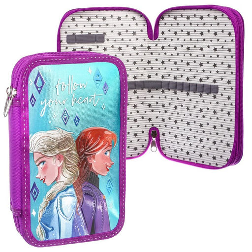 Пенал каркасный с эффектом металлик, 2 секции, 12.5×20.5×4 см, ламинированный картон, «Холодное сердце»