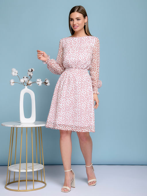 Платье белого цвета с цветочным принтом и длинными рукавами - 1001dress фото 2