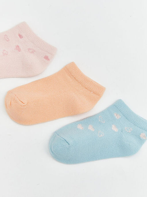 Kalp Desenli K?z ?ocuk Patik ?orap 3l?