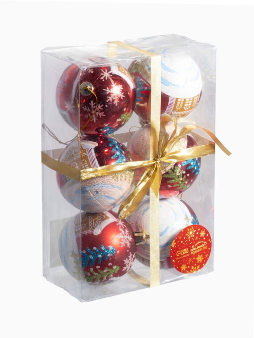 Ёлочные игрушки «Домик», шары новогодние, d=7 см, набор 6 шт., красный