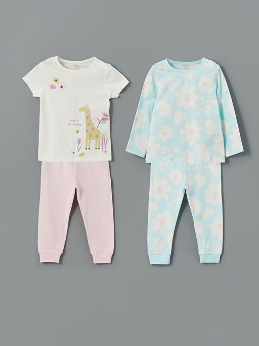 Bisiklet Yaka ?i?ekli K?z Bebek Pijama Tak?m 2li