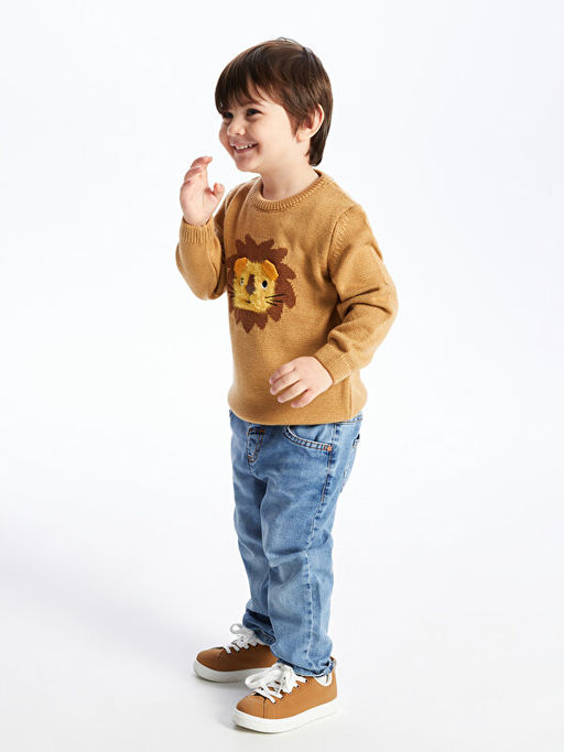 Bisiklet Yaka Uzun Kollu Desenli Erkek Bebek Triko Kazak - Waikiki фото 3