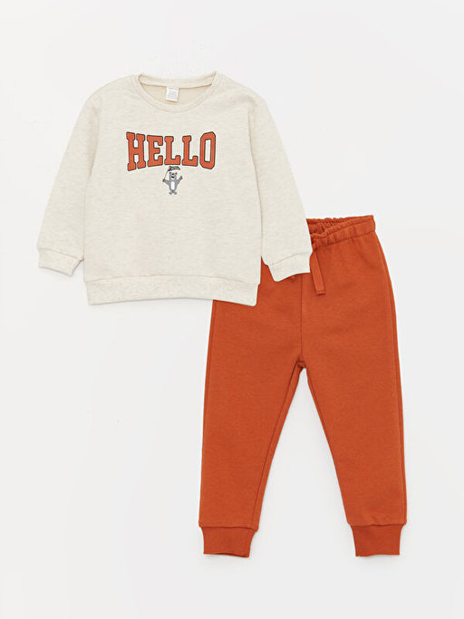 Bisiklet Yaka Uzun Kollu Bask?l? Erkek Bebek Sweatshirt ve E?ofman Alt 2li Tak?m