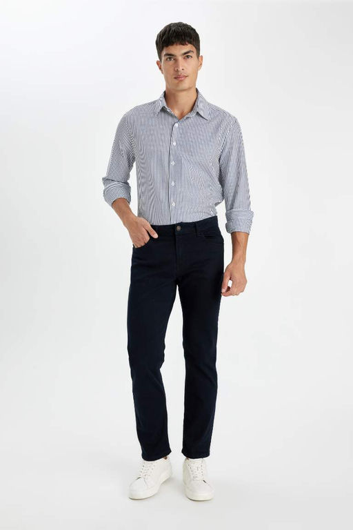 Рубашка с длинными рукавами и жатым воротником поло Modern Fit - Defacto фото 2