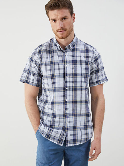 Regular Fit K?sa Kollu Ekose Erkek G?mlek