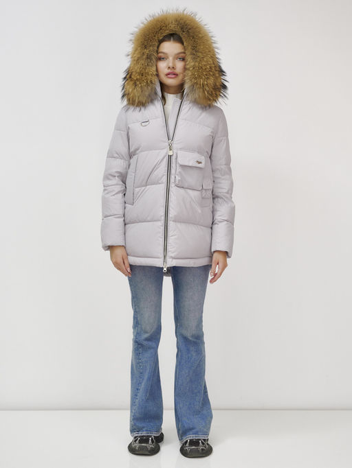 Куртка Бренд Visdeer ПРЕМИУМ КЛАССА зимняя с мехом ЕНОТА, светло-серого цвета  фото 6